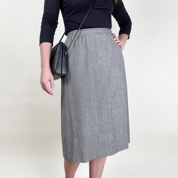 Vintage High Rise Tweed Woven Knit Column Midi Skirt Preppy Light Dark Academia - Picture 3 of 6